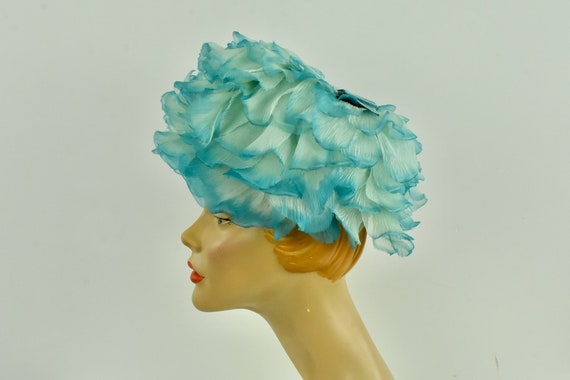 1960s  Turquoise  Organdy Hat by G Howard Hodge  … - image 4