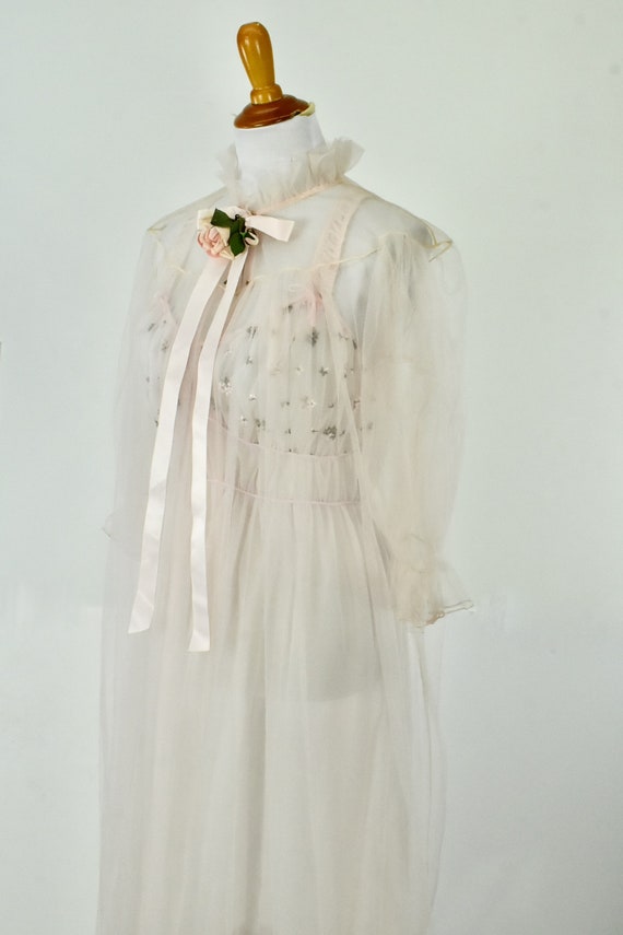 1950/60s LADY LEONORA  Blush Peignoir Robe - Shee… - image 5