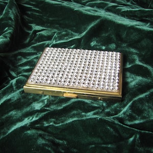 1950s Glamorous Cigarette Case With Rhinestone Decorated Lid by Wiesner of Miami