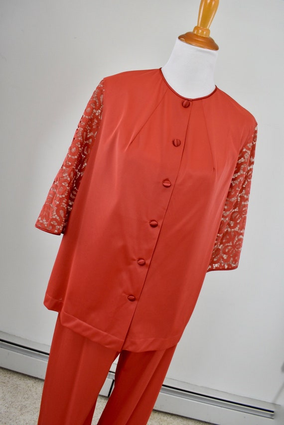 1960s Terra Cotta Nylon LOUNGING or Pajama Set  by