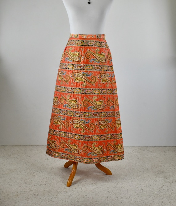 1970s Satin Quilted Maxi Skirt by Prestige.....si… - image 1