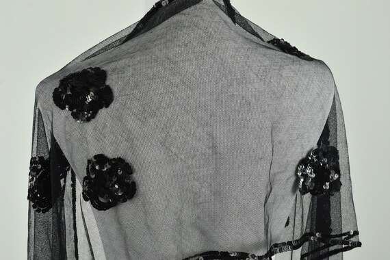 1930/40s Black Sequin & Net Shawl........Made by … - image 4