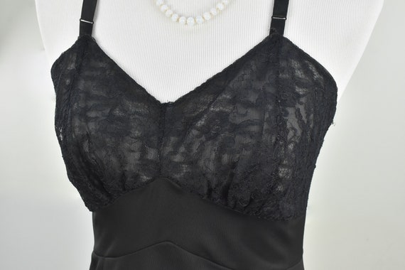 1960s  ARTEMIS Black Tricot  Nylon Lace Slip / Ni… - image 1