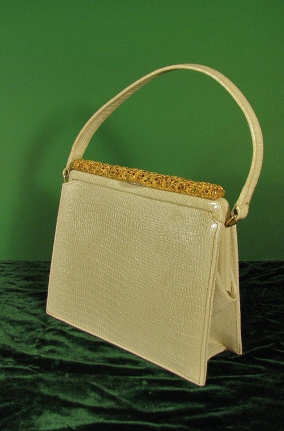 60s Meyers Cream Leather ( faux Lizard print)  Pur