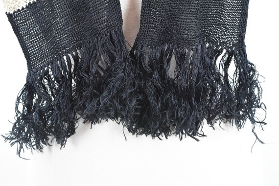 Edwardian Crocheted  LONG Silk Black & Ivory Scarf - image 6