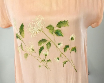 1920er Hand Genäht & Handbemalt SEIDE Etui Kleid...... Größe S