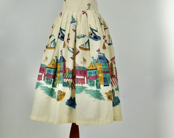 1950s Mid - Century Abstract  Skirt of BOARDWALK ...... Novelty SENSATION .......  waist 26 inches / Small / Medium