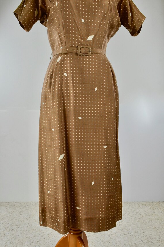 1950s Silk Caramel Colored Dress & Matching Jacke… - image 9