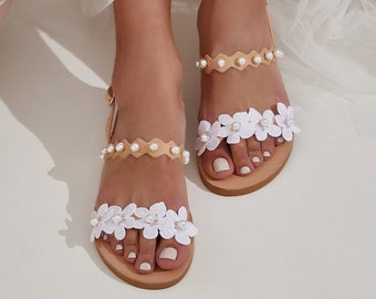 White Lace Sandals, Bridal Sandals, Wedding Sandals, White Lace Shoes, Sandals for Bride, Beach Sandals, "Anthi" Custom Made