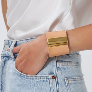 Leather Cuff Women, Leather Bracelets, Women&#39;s Bracelets, Natural Tan Cuff, Chunky Leather Cuff, &quot;Nikol&quot;, Custom Made
