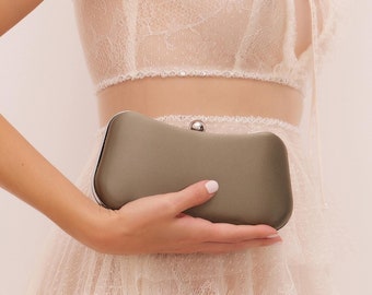 Sage Green Satin Clutch Bag with Chain, Evening Handbag, Custom Made in 19 Colors