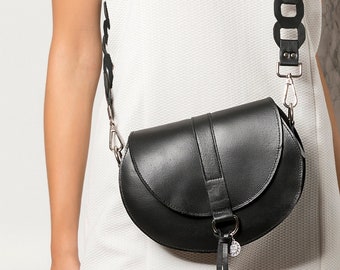 Black Crossbody Bag, Women Leather Bag, Black Leather Purse, Saddle Bag, Clio design Medium, Made to Order