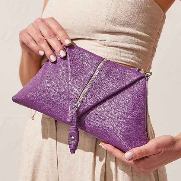 Mauve Clutch Bag, Evening Leather Clutch, Formal Women's Pouch, Evening Bag, Handbag for Wedding, Evening Clutch Bag, "Aliki" Made to Order