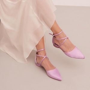 Lavender Wedding Shoes, Wedding Flats, Pointy Toe Bridal Flats, Lilac Bridal Flats, Satin Flat Shoes, Bridesmaids Shoes, &quot;Erato&quot; Custom Made