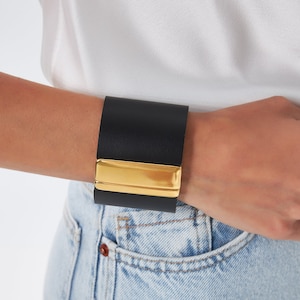Leather Cuff Women, Leather Bracelet, Black Bracelet, Wide Leather Cuff, Chunky Cuff Women, &quot;Nikol&quot;, Custom Made