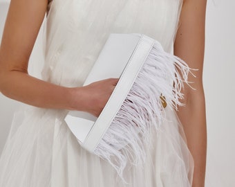 Bridal Clutch, Wedding Clutch Bag, Clutch for Bride, White Leather Clutch, Bridal Small Bag, DOMNA, Made to Order
