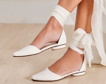 Flat White Wedding Shoes, Flat Shoes for Bride, Bridal Ballerinas, Ballet Pumps fow Wedding, Wedding Flats, &quot;Olympia&quot; Custom Made