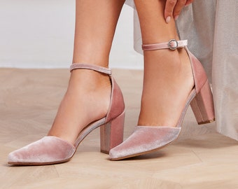 Blush Bridal Shoes, Velvet Wedding Shoes, Pink Wedding Shoes Blush Bridal Shoes, Velvet Wedding Shoes, Pink Wedding Shoes