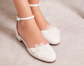 short wedding dress flat shoes Amazon.com | Dress First Women's Strap Wedding Flat Bridal Closed Toe Shoes Low Heel Flats with Pearl