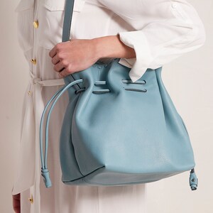 Soft Leather Bucket Bag for Women Blue Gray Shoulder Bag - Etsy