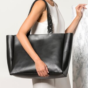 Large Leather Tote Bag Women, Black Tote Bag, Shopping Bag, Large Tote Bag, Travel Bag, &quot;Estia&quot; Made to Order