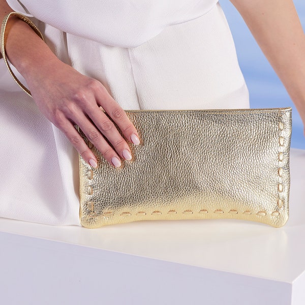 Leather Clutch With Wrist Strap Etsy