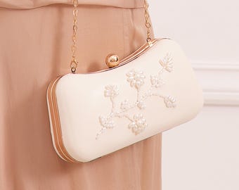 Embroidered Clutch Bag with Pearls and Beads, "Persa", Custom Made
