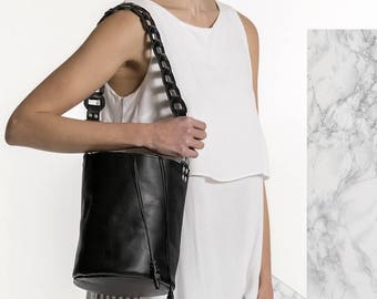 Leather Bag Women, Leather Bucket Bag, Black Shoulder Bag, Tote Leather Bag, Black Boho Bag, "Roxanne" Made to Order