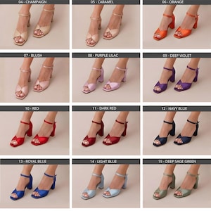 Ivory Satin Wedding Shoes Squared Toe, Peep Toe Bridal Heeled Sandals, "Kore", Custom Made 画像 4