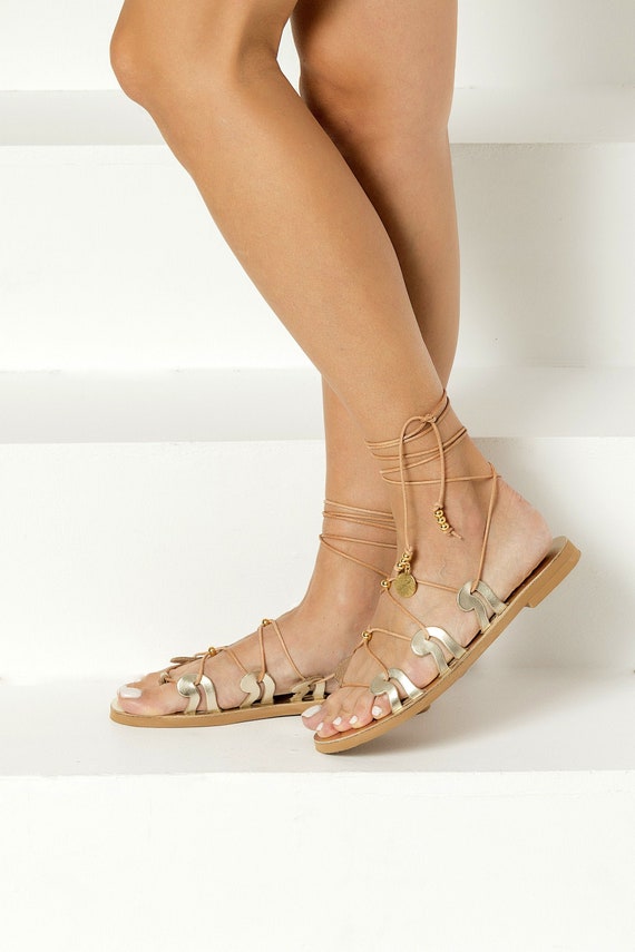 gold flat gladiator sandals