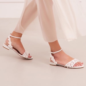 Lace Bridal Shoes, Off White Wedding Flats, Embroidered Flats, Lace Flat Sandals, Flat Wedding Shoes, Lace Flats, &quot;Filareti&quot; Custom Made