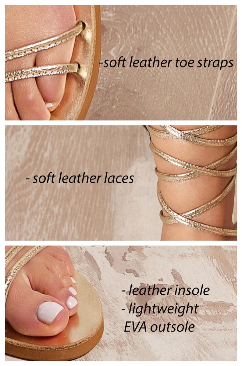 Gold Leather Sandals, Flat Sandals Gold, Strappy Sandals, Gladiator Sandals, Gold Sandals Flat, Open Toe Sandals, Pelagia Made to Order image 3