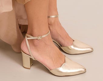 Gold Pointed Heels, Wedding Gold Shoes, Slingback Pumps, "Antiope", Made to Order