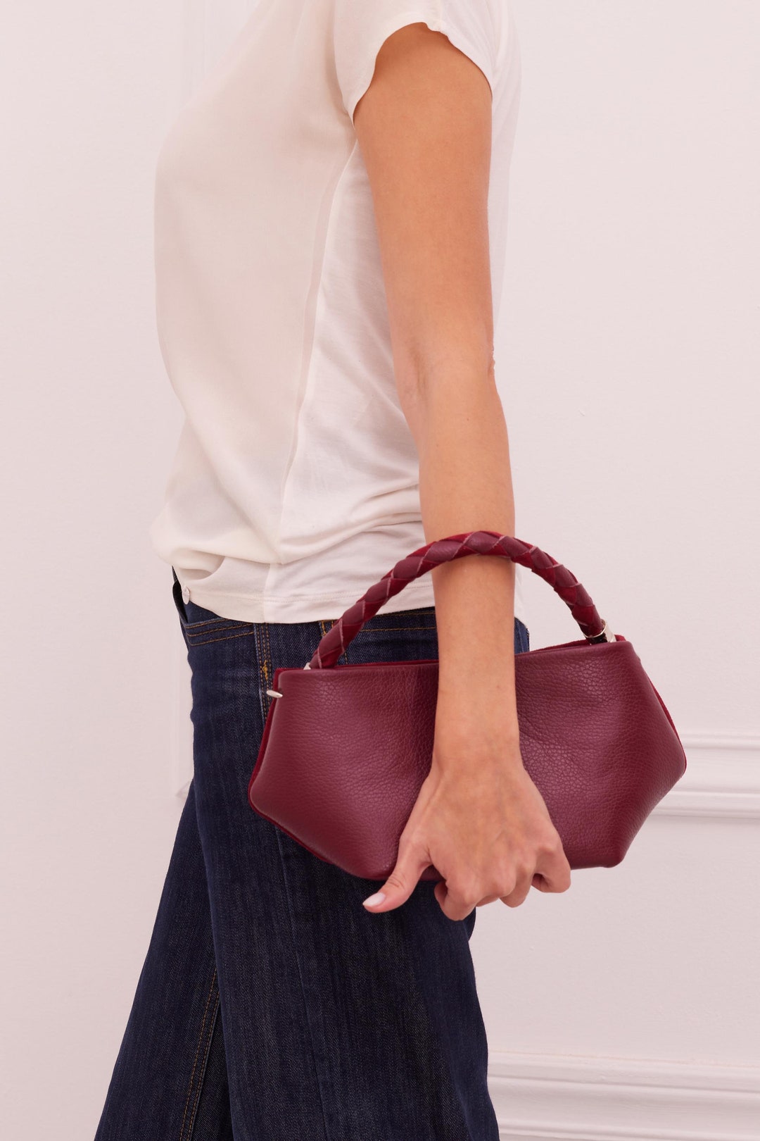 Brot Henkel Tasche, Leder Umhängetasche, Bordeauxrote Geldbörse