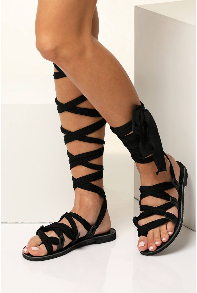 Lace up Black Flat Sandals
