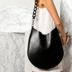 Black Shoulder Bag, Women Leather Bag, Boho Black Bag, Minimal Bag, Black and White Bag, Kyveli design, Made to Order Black