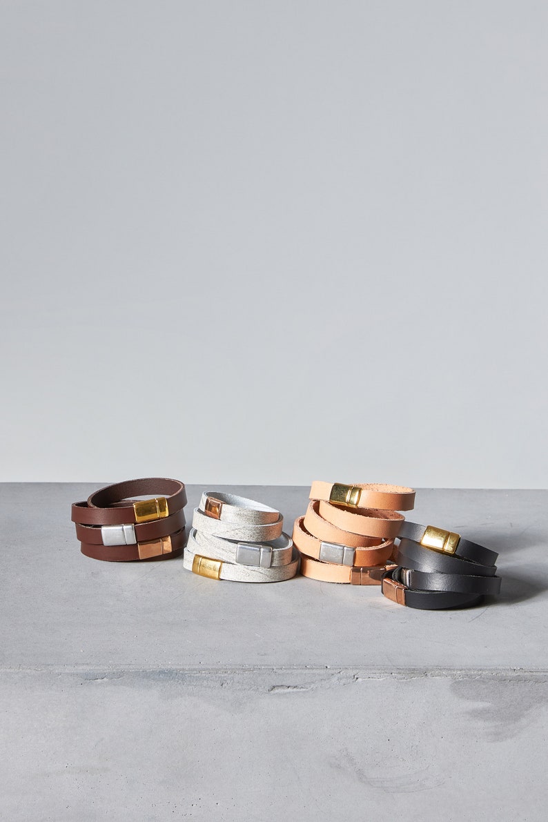 Set of 3 Leather Wrap Bracelets, Leather Bracelets, Women Bracelets, White Bracelets, Gift for Her, Chara, Custom Made image 6