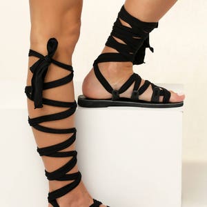 Black Gladiator Sandals with straps made of satin jersey fabric