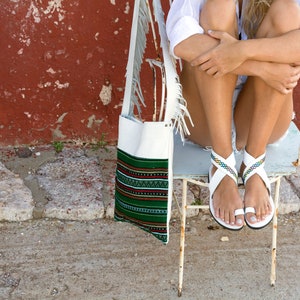 Women White Flat Sandals Handmade of Premium Leather