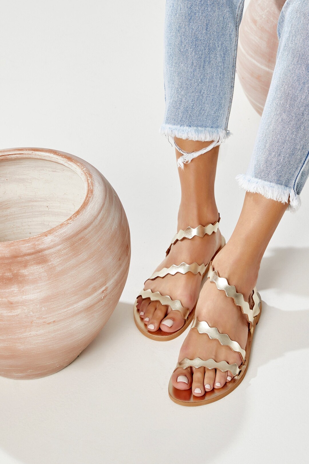 Leather Sandals Women, Greek Sandals, Gold Sandals, Flat