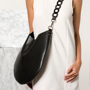 Handmade black leather shoulder bag for women