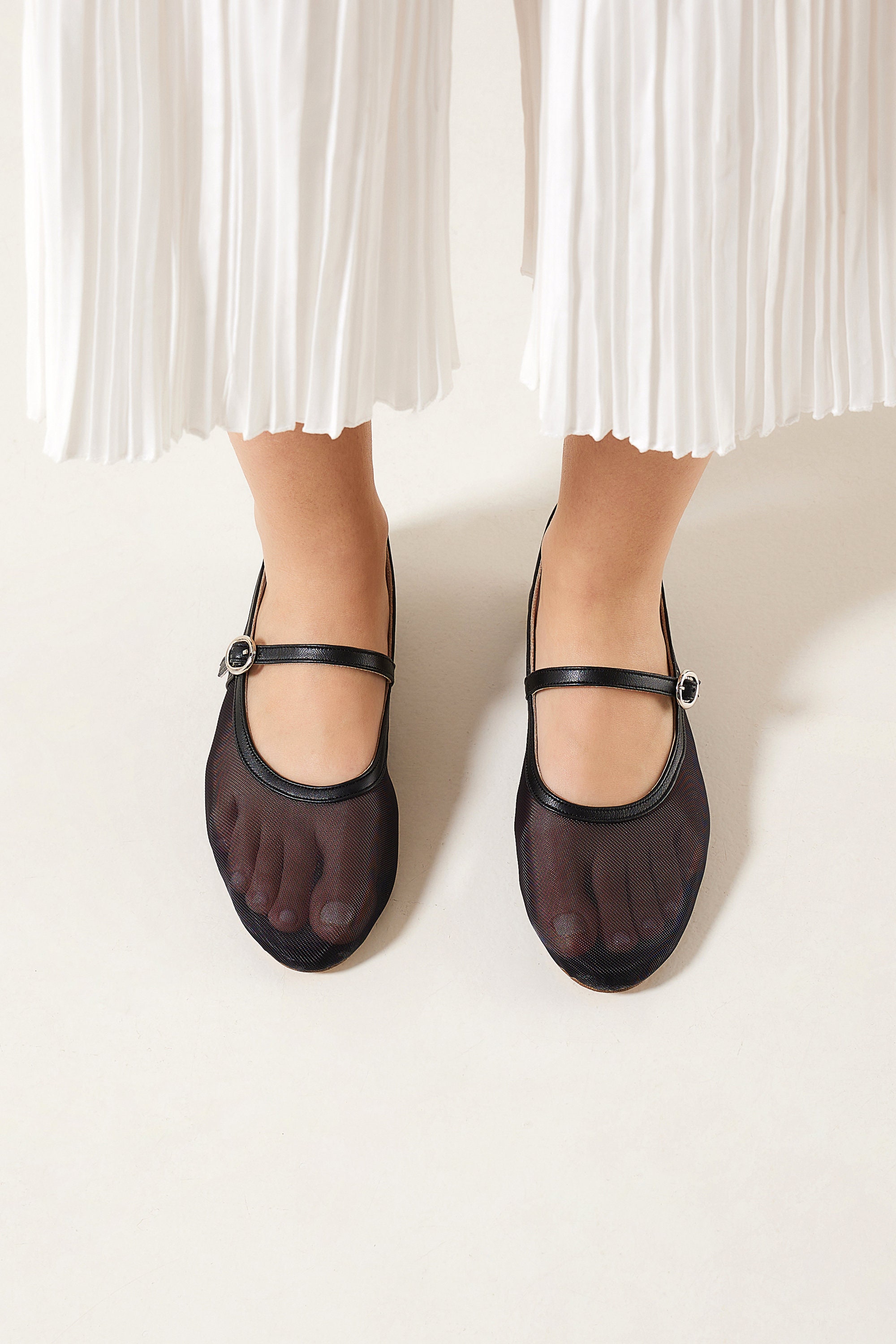 Black Mesh Flats, Mary Jane Flats, Mesh Flats With Leather
