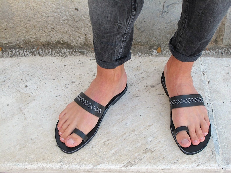 Men Toe Ring Sandals Greek Sandals Men Black Sandals Men Etsy
