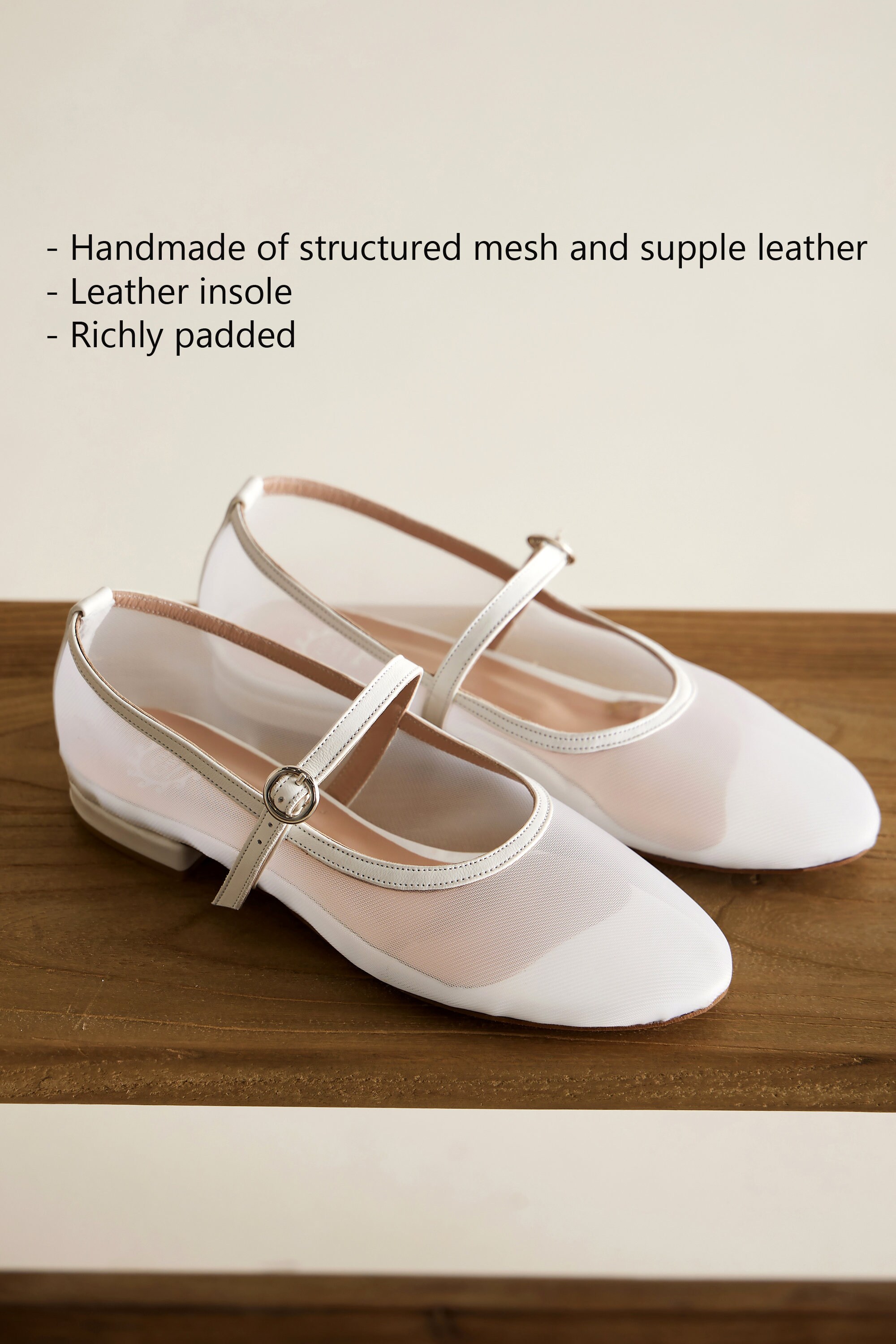 White Mesh Ballet Flats, Mary Jane Flat Shoes, Fishnet