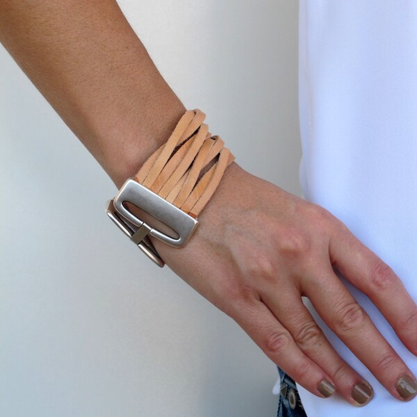 Polsino in pelle, bracciale in pelle, bracciale donna, in 4 colori con placcato oro 24k o argento