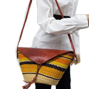 Panier Bolga, Exclusif/ Idées cadeaux/ Sac tissé Ghana/ Sac pour dames fait à la main/ Sac à provisions Bolgatanga/ BG135