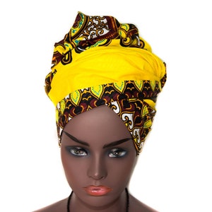 African Head wraps for women/ African fabric/ yellow dashiki head wrap HT314