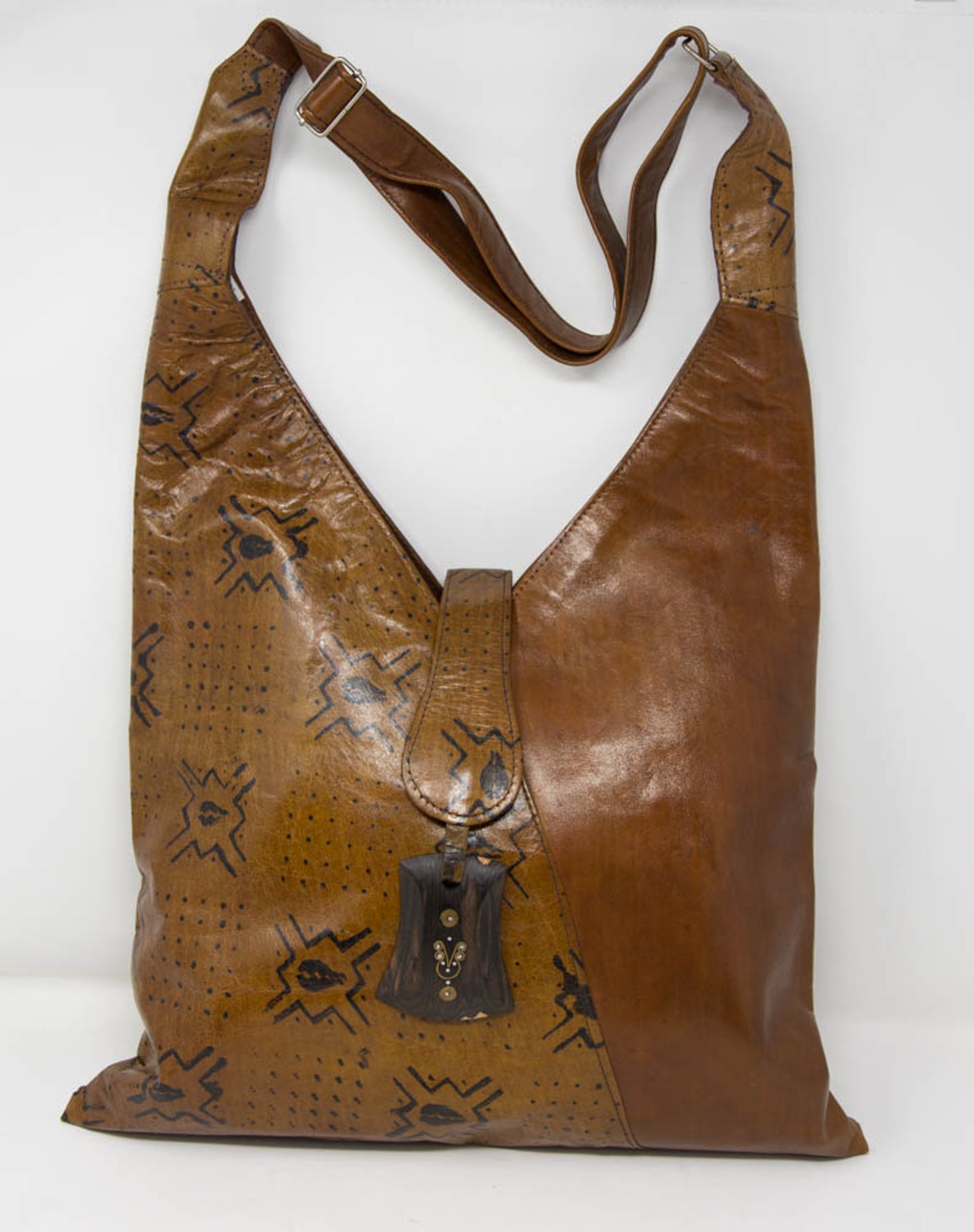 Handmade African leather bag / Mudcloth design/ Shoulder bag/ Etsy