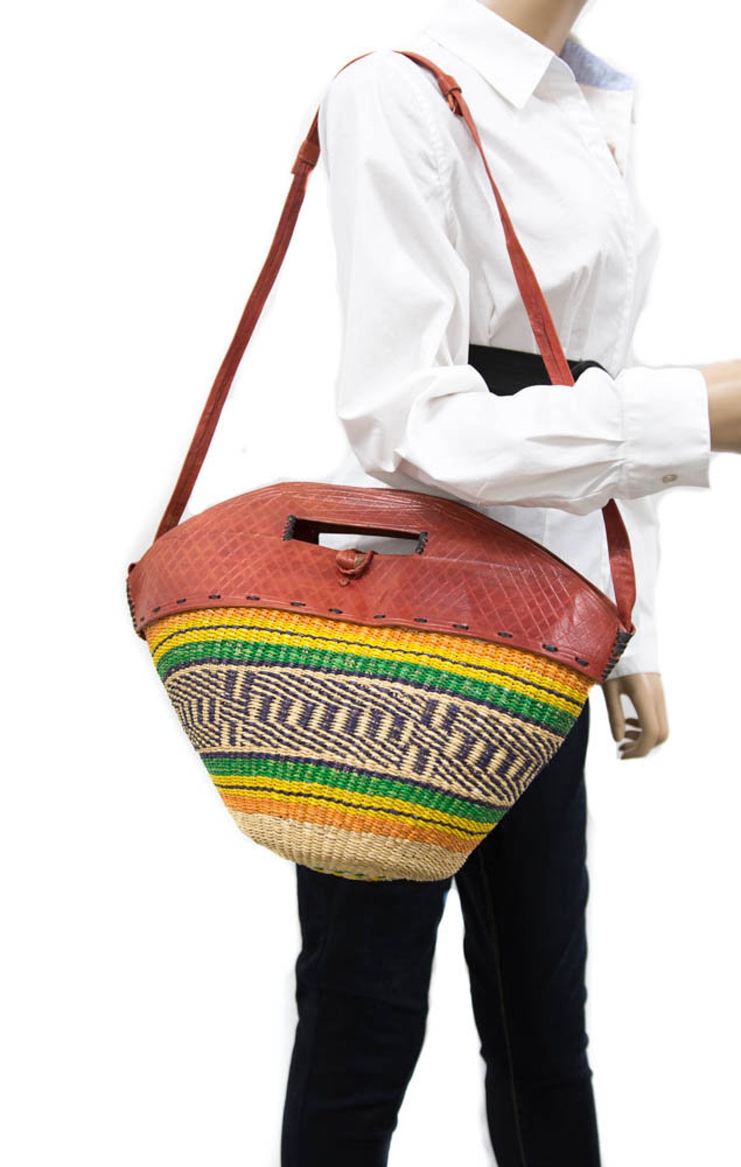 Made Bolga Basket Bag Exclusive/ Ghana Leather - Etsy