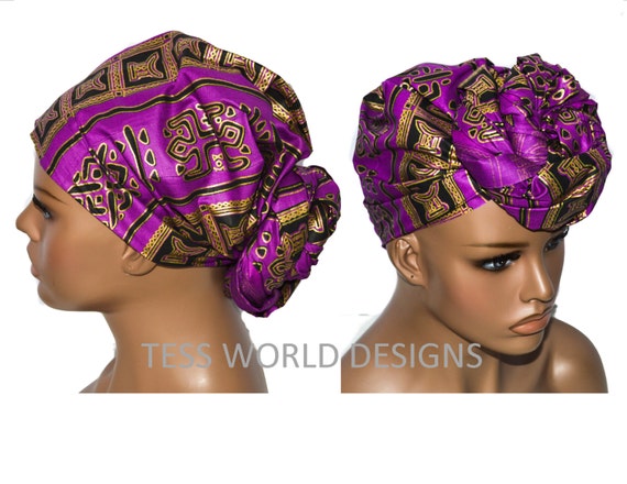 Purple Head Tie African Hair Wraps Reversible Golden Stool Etsy